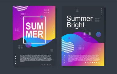 Parlak yaz partisi posteri renkli sıvı formda. Gece kulübü ilanı. Soyut gradyanlar, sıvı şekiller, kapak için şablon arka planlar, broşür.