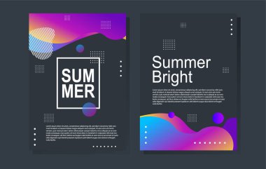 Parlak yaz partisi posteri renkli sıvı formda. Gece kulübü ilanı. Soyut gradyanlar, sıvı şekiller, kapak için şablon arka planlar, broşür.