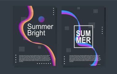 Parlak yaz partisi posteri renkli sıvı formda. Gece kulübü ilanı. Soyut gradyanlar, sıvı şekiller, kapak için şablon arka planlar, broşür.