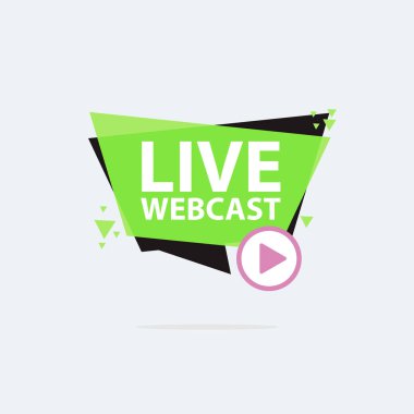 Live Webinar Button, simge, amblem etiketi Vektör illüstrasyon düz çizgi rozet ve afiş, kaydırma, çıkartma, kurdele, embem, arkaplan, poster.