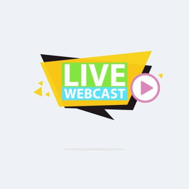 Live Webinar Button, simge, amblem etiketi Vektör illüstrasyon düz çizgi rozet ve afiş, kaydırma, çıkartma, kurdele, embem, arkaplan, poster.