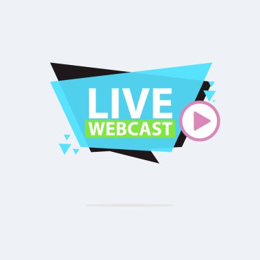 Live Webinar Button, simge, amblem etiketi Vektör illüstrasyon düz çizgi rozet ve afiş, kaydırma, çıkartma, kurdele, embem, arkaplan, poster.