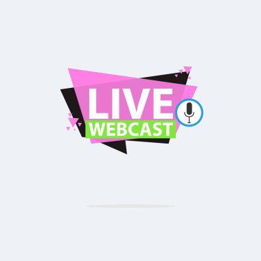Live Webinar Button, simge, amblem etiketi Vektör illüstrasyon düz çizgi rozet ve afiş, kaydırma, çıkartma, kurdele, embem, arkaplan, poster.