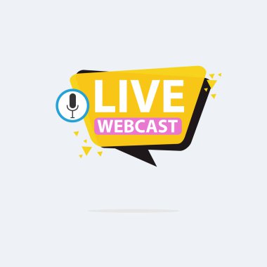 Live Webinar Button, simge, amblem etiketi Vektör illüstrasyon düz çizgi rozet ve afiş, kaydırma, çıkartma, kurdele, embem, arkaplan, poster.
