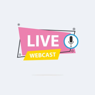 Live Webinar Button, simge, amblem etiketi Vektör illüstrasyon düz çizgi rozet ve afiş, kaydırma, çıkartma, kurdele, embem, arkaplan, poster.
