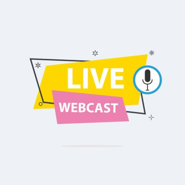 Live Webinar Button, simge, amblem etiketi Vektör illüstrasyon düz çizgi rozet ve afiş, kaydırma, çıkartma, kurdele, embem, arkaplan, poster.