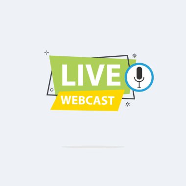 Live Webinar Button, simge, amblem etiketi Vektör illüstrasyon düz çizgi rozet ve afiş, kaydırma, çıkartma, kurdele, embem, arkaplan, poster.