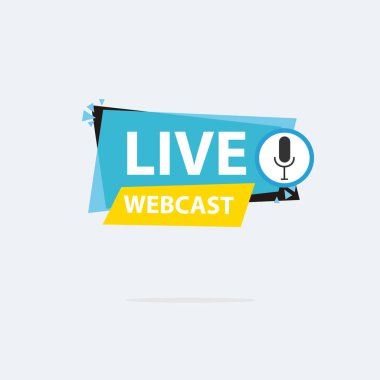 Live Webinar Button, simge, amblem etiketi Vektör illüstrasyon düz çizgi rozet ve afiş, kaydırma, çıkartma, kurdele, embem, arkaplan, poster.