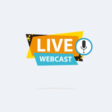 Live Webinar Button, simge, amblem etiketi Vektör illüstrasyon düz çizgi rozet ve afiş, kaydırma, çıkartma, kurdele, embem, arkaplan, poster.