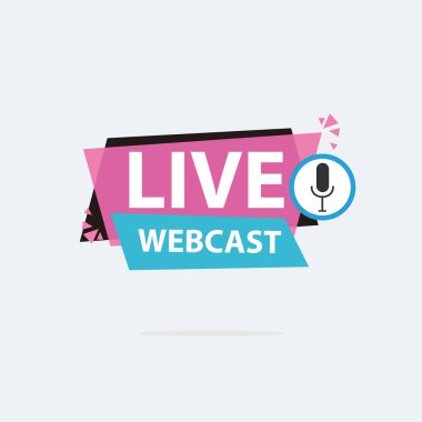 Live Webinar Button, simge, amblem etiketi Vektör illüstrasyon düz çizgi rozet ve afiş, kaydırma, çıkartma, kurdele, embem, arkaplan, poster.