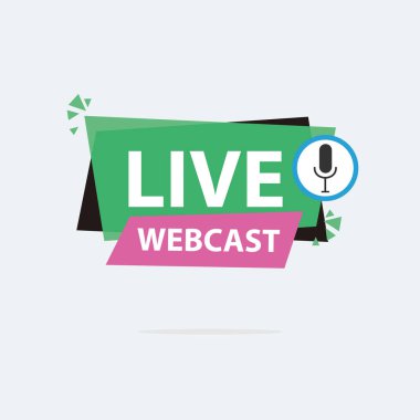 Live Webinar Button, simge, amblem etiketi Vektör illüstrasyon düz çizgi rozet ve afiş, kaydırma, çıkartma, kurdele, embem, arkaplan, poster.