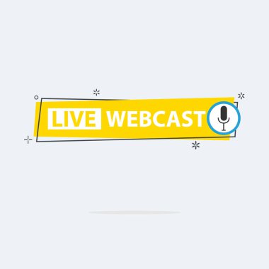 Live Webinar Button, simge, amblem etiketi Vektör illüstrasyon düz çizgi rozet ve afiş, kaydırma, çıkartma, kurdele, embem, arkaplan, poster.