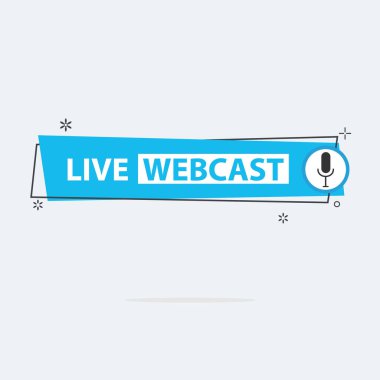 Live Webinar Button, simge, amblem etiketi Vektör illüstrasyon düz çizgi rozet ve afiş, kaydırma, çıkartma, kurdele, embem, arkaplan, poster.