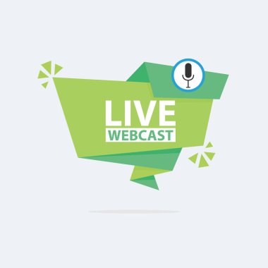 Live Webinar Button, simge, amblem etiketi Vektör illüstrasyon düz çizgi rozet ve afiş, kaydırma, çıkartma, kurdele, embem, arkaplan, poster.