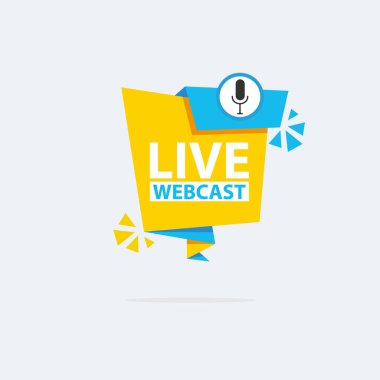 Live Webinar Button, simge, amblem etiketi Vektör illüstrasyon düz çizgi rozet ve afiş, kaydırma, çıkartma, kurdele, embem, arkaplan, poster.