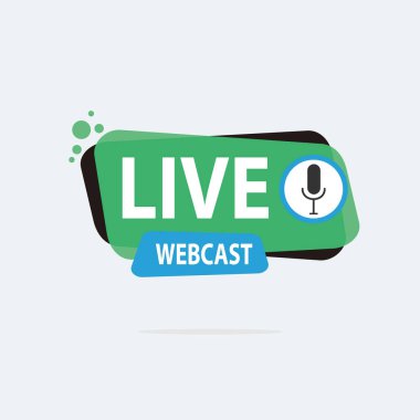 Live Webinar Button, simge, amblem etiketi Vektör illüstrasyon düz çizgi rozet ve afiş, kaydırma, çıkartma, kurdele, embem, arkaplan, poster.