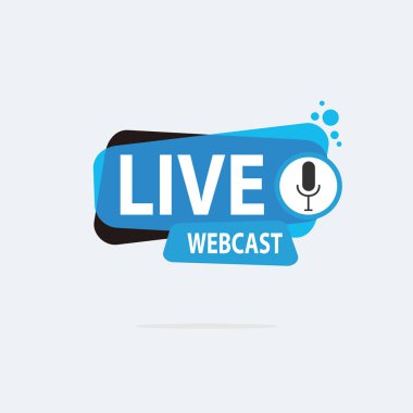 Live Webinar Button, simge, amblem etiketi Vektör illüstrasyon düz çizgi rozet ve afiş, kaydırma, çıkartma, kurdele, embem, arkaplan, poster.