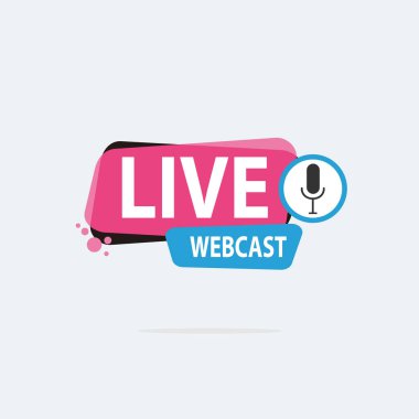 Live Webinar Button, simge, amblem etiketi Vektör illüstrasyon düz çizgi rozet ve afiş, kaydırma, çıkartma, kurdele, embem, arkaplan, poster.