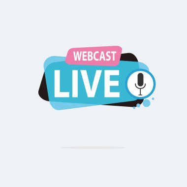 Live Webinar Button, simge, amblem etiketi Vektör illüstrasyon düz çizgi rozet ve afiş, kaydırma, çıkartma, kurdele, embem, arkaplan, poster.