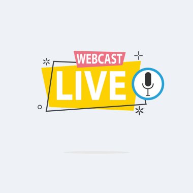 Live Webinar Button, simge, amblem etiketi Vektör illüstrasyon düz çizgi rozet ve afiş, kaydırma, çıkartma, kurdele, embem, arkaplan, poster.