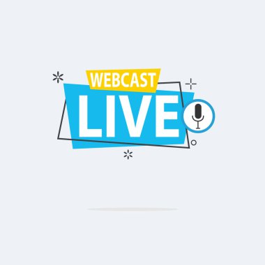 Live Webinar Button, simge, amblem etiketi Vektör illüstrasyon düz çizgi rozet ve afiş, kaydırma, çıkartma, kurdele, embem, arkaplan, poster.
