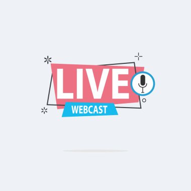 Live Webinar Button, simge, amblem etiketi Vektör illüstrasyon düz çizgi rozet ve afiş, kaydırma, çıkartma, kurdele, embem, arkaplan, poster.