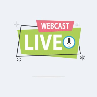 Live Webinar Button, simge, amblem etiketi Vektör illüstrasyon düz çizgi rozet ve afiş, kaydırma, çıkartma, kurdele, embem, arkaplan, poster.
