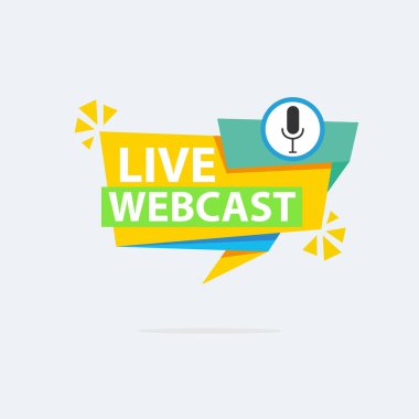 Live Webinar Button, simge, amblem etiketi Vektör illüstrasyon düz çizgi rozet ve afiş, kaydırma, çıkartma, kurdele, embem, arkaplan, poster.