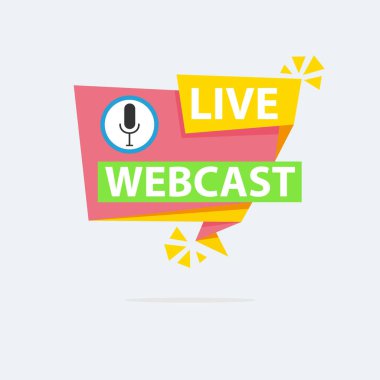 Live Webinar Button, simge, amblem etiketi Vektör illüstrasyon düz çizgi rozet ve afiş, kaydırma, çıkartma, kurdele, embem, arkaplan, poster.