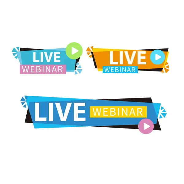 Live Webinar Button Icon Emblem Label Vector Illustration Flat Linear — Stockový vektor