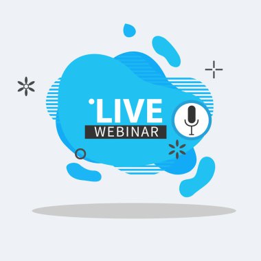 Canlı Webinar Sıvı Düğme, simge, sıvı, amblem etiketi gradyan vektör çizimi düz doğrusal rozet ve pankart, kaydırma, yapıştırma, embem, poster.