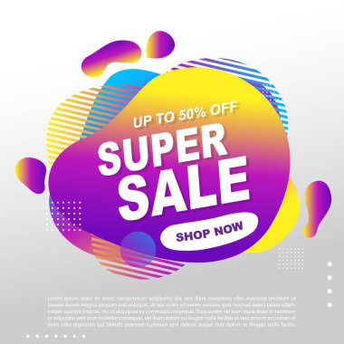 Süper Satış Sıvısı, Sıvı Gradyan Bayrak Şablonu Tasarımı. Süper Satış promosyonu için kullanabilirsin. Reklam ilanları, indirimli afişler.