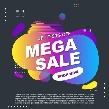 Mega Satış Sıvısı, Sıvı Gradyan Bayrak Şablonu Tasarımı. Mega-Sale tanıtımı için kullanabilirsin. Reklam ilanları, indirimli afişler.