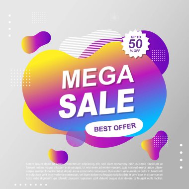 Mega Satış Sıvısı, Sıvı Gradyan Bayrak Şablonu Tasarımı. Mega-Sale tanıtımı için kullanabilirsin. Reklam ilanları, indirimli afişler.