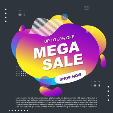 Mega Satış Sıvısı, Sıvı Gradyan Bayrak Şablonu Tasarımı. Mega-Sale tanıtımı için kullanabilirsin. Reklam ilanları, indirimli afişler.