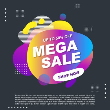 Mega Satış Sıvısı, Sıvı Gradyan Bayrak Şablonu Tasarımı. Mega-Sale tanıtımı için kullanabilirsin. Reklam ilanları, indirimli afişler.