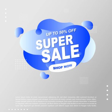 Süper Satış Sıvısı, Sıvı Gradyan Bayrak Şablonu Tasarımı. Süper Satış promosyonu için kullanabilirsin. Reklam ilanları, indirimli afişler.