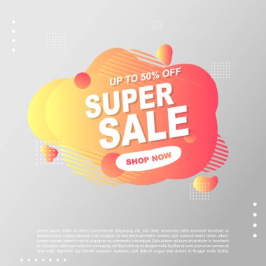 Süper Satış Sıvısı, Sıvı Gradyan Bayrak Şablonu Tasarımı. Süper Satış promosyonu için kullanabilirsin. Reklam ilanları, indirimli afişler.