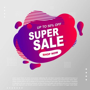 Süper Satış Sıvısı, Sıvı Gradyan Bayrak Şablonu Tasarımı. Süper Satış promosyonu için kullanabilirsin. Reklam ilanları, indirimli afişler.