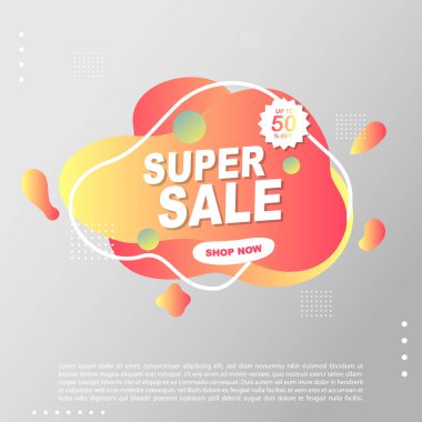 Süper Satış Sıvısı, Sıvı Gradyan Bayrak Şablonu Tasarımı. Süper Satış promosyonu için kullanabilirsin. Reklam ilanları, indirimli afişler.