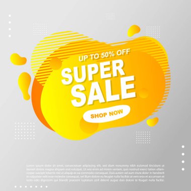 Süper Satış Sıvısı, Sıvı Gradyan Bayrak Şablonu Tasarımı. Süper Satış promosyonu için kullanabilirsin. Reklam ilanları, indirimli afişler.