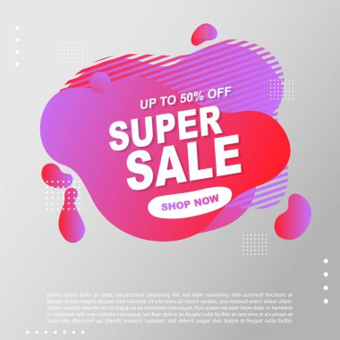 Süper Satış Sıvısı, Sıvı Gradyan Bayrak Şablonu Tasarımı. Süper Satış promosyonu için kullanabilirsin. Reklam ilanları, indirimli afişler.