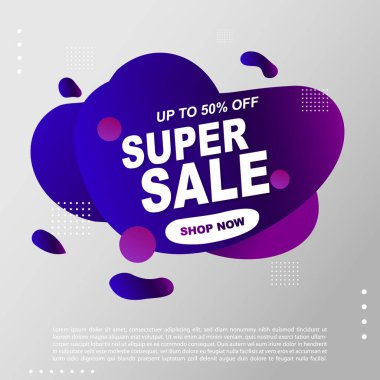 Süper Satış Sıvısı, Sıvı Gradyan Bayrak Şablonu Tasarımı. Süper Satış promosyonu için kullanabilirsin. Reklam ilanları, indirimli afişler.