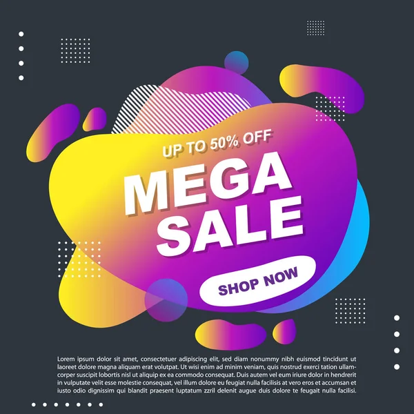 Mega Satış Sıvısı Sıvı Gradyan Bayrak Şablonu Tasarımı Mega Sale — Stok Vektör