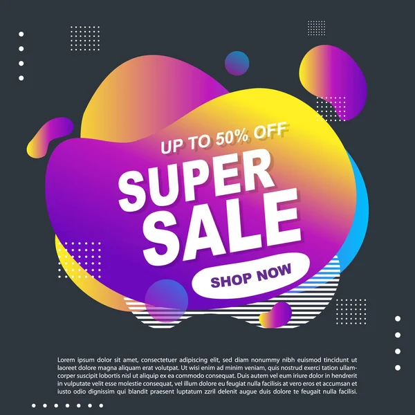 Super Sale Fluido Gradiente Líquido Plantilla Banner Diseño Usted Puede — Vector de stock