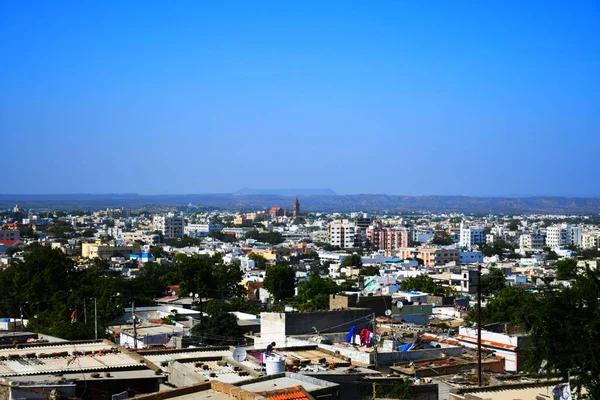 Vista Ciudad Vista Del Paisaje Cielo Azul Noche Vista Granjas —  Fotos de Stock