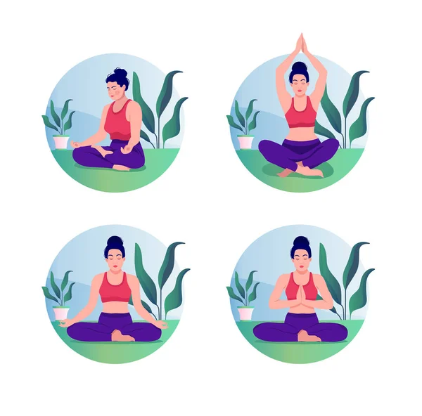 Schöne Yoga Übungen Der Natur Entspannungsübungen Freien Fitness Gesundheitswesen Und — Stockvektor