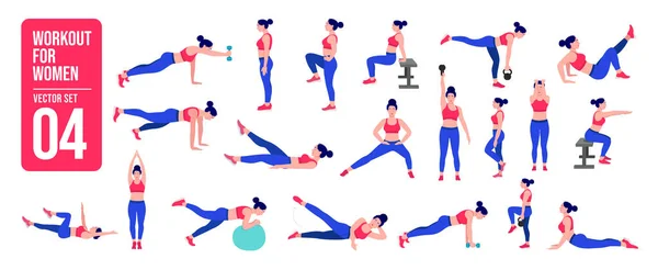 Meisjes Aan Het Trainen Vrouw Die Fitness Yoga Oefeningen Doet — Stockvector