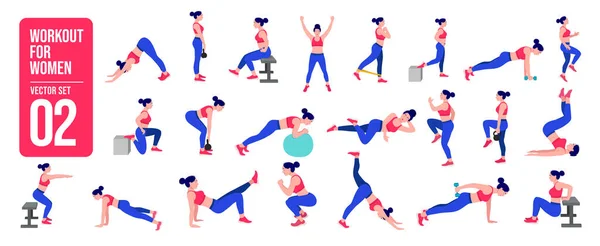 Allenamento Ragazza Impostato Donna Che Esercizi Fitness Yoga Lunghe Squat — Vettoriale Stock