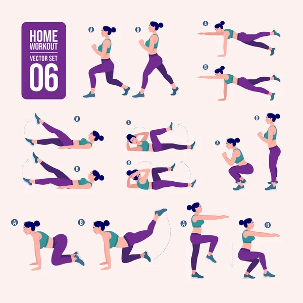 Home Workout Set Set Sport Exercises Exercises Free Weight Illustration — Stock Vector